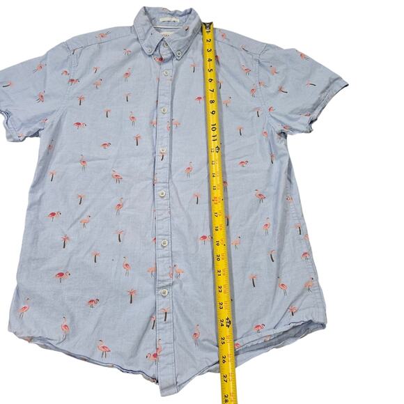 Denim & Flower Mens SM Short Sleeve Button Up Shirt Flamingo Palm Tree Tropical - Picture 2 of 9